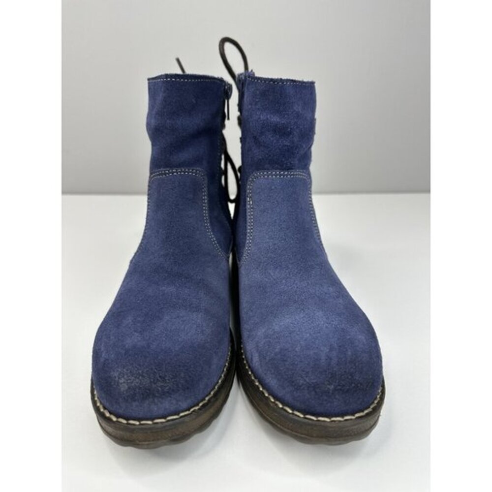 Biza‎ Tahoe Blue Suede Lace Back Side Zip Ankle Boots Women Size 38/US 7.5
